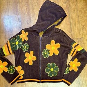 Brown Zip-Up with Fall Colored Flowers - Witty Fox young contemporary - Size Med